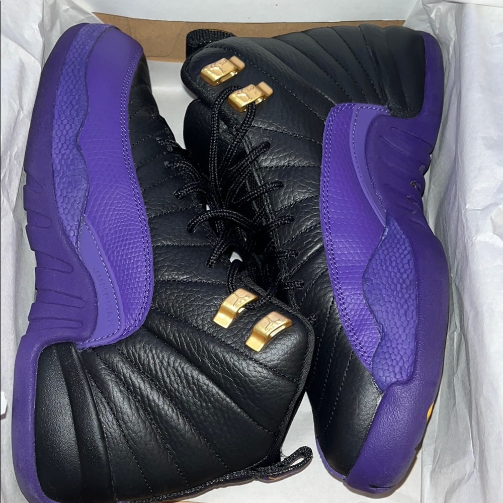 Purple and black Jordan 12s